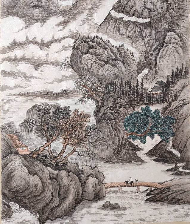 云海松涛 仿古山水 水回青嶂合