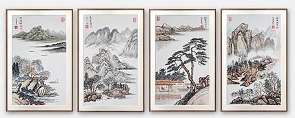 云海松涛 仿古山水四连幅
