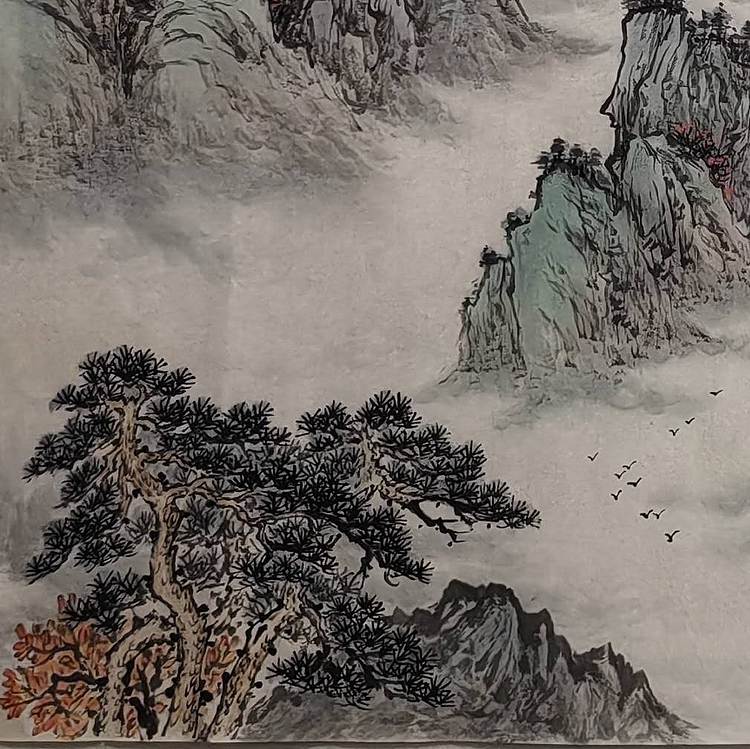 周植筠 夏山云瀑图