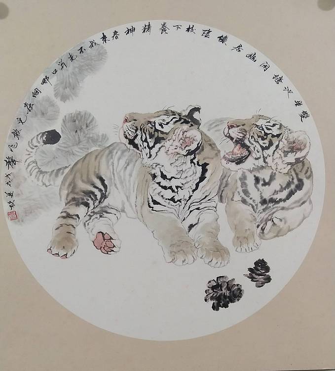 工笔双虎