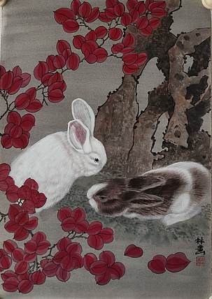 砚沐 双兔傍地走湖北美术学院艺术硕士李林作品