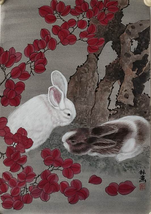 砚沐 双兔傍地走湖北美术学院艺术硕士李林作品