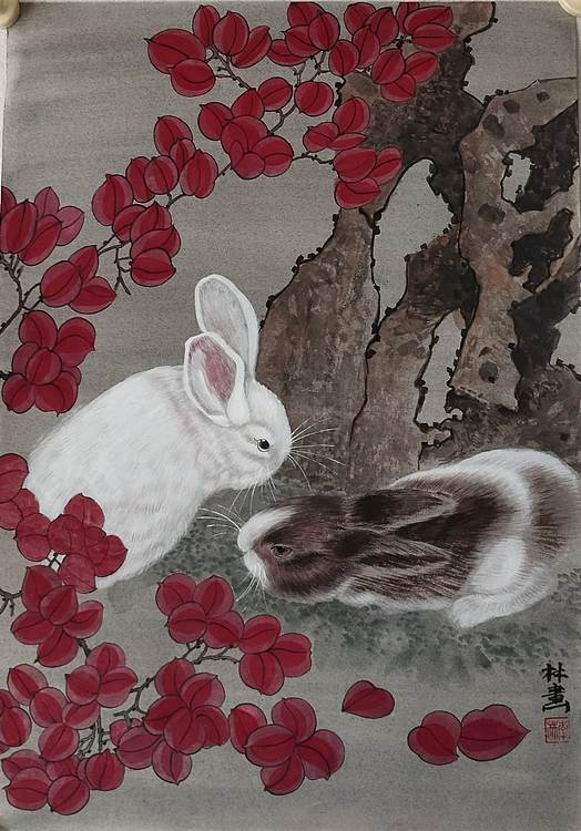 砚沐 双兔傍地走湖北美术学院艺术硕士李林作品