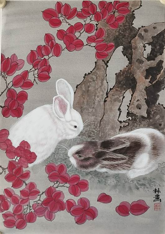 砚沐 双兔傍地走湖北美术学院艺术硕士李林作品