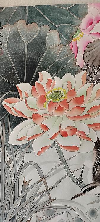 砚沐 荷香翠鸟香远益清亭亭净植湖北美术学院艺术硕士李林作品