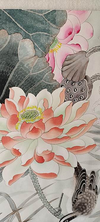 砚沐 荷香翠鸟香远益清亭亭净植湖北美术学院艺术硕士李林作品