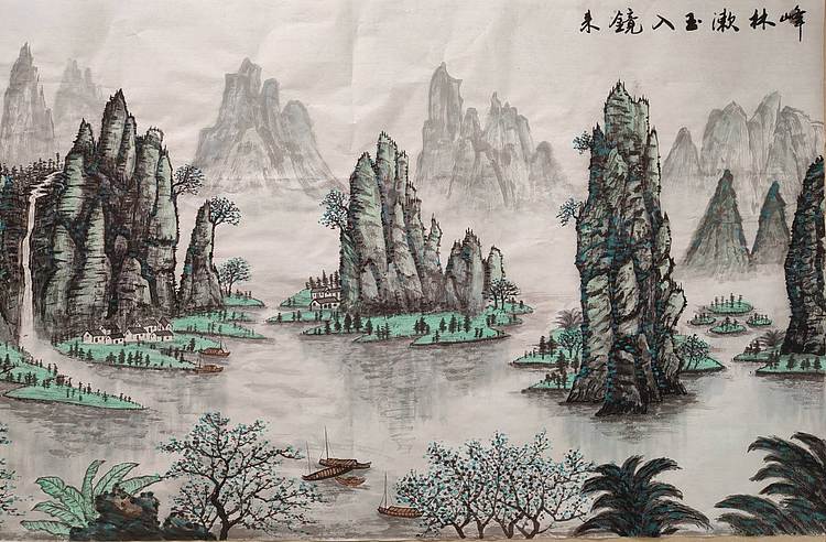 云海松涛 大幅国画桂林山水 峰林漱玉入镜来