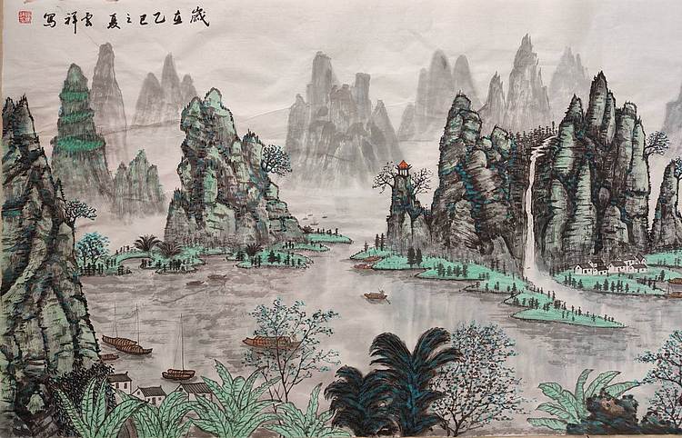 云海松涛 大幅国画桂林山水 峰林漱玉入镜来