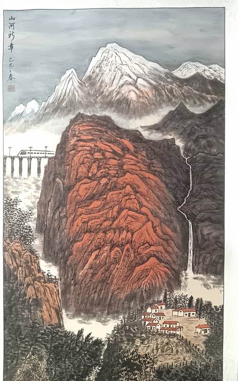 云海松涛 大幅彩墨山水 山河新章