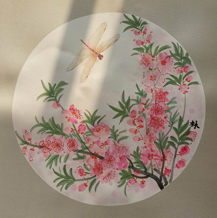砚沐 桃花蜻蜓湖北美术学院艺术硕士李林作品