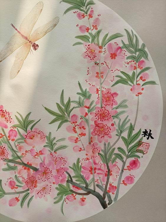 砚沐 桃花蜻蜓湖北美术学院艺术硕士李林作品