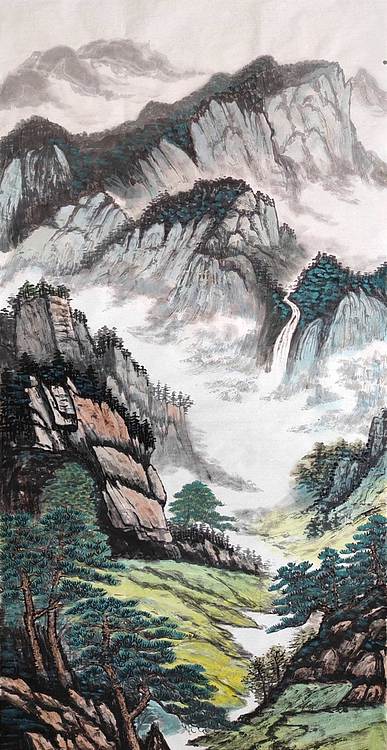 云海松涛 山水四连幅