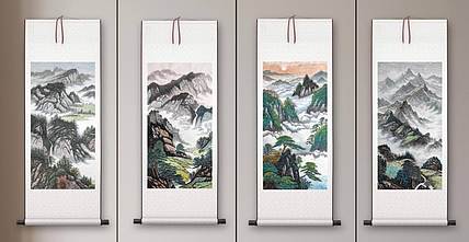 云海松涛 山水四连幅