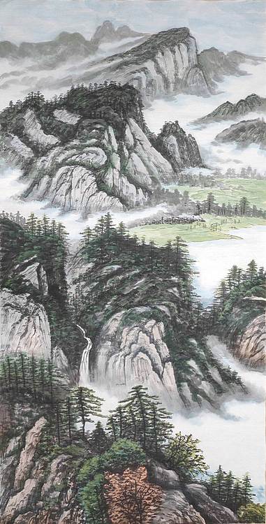 云海松涛 山水四连幅