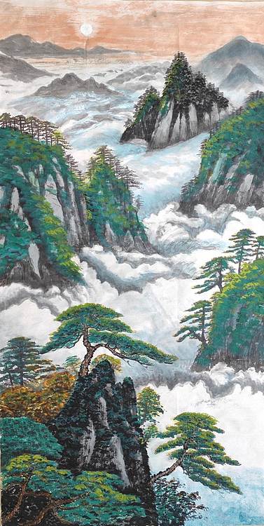 云海松涛 山水四连幅