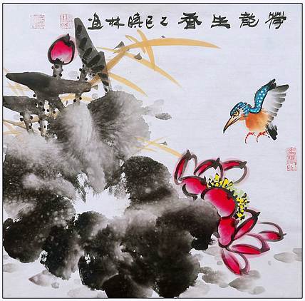 高晓林 5281,国家一级美术师,江苏省美协会员,三尺斗方荷韵图