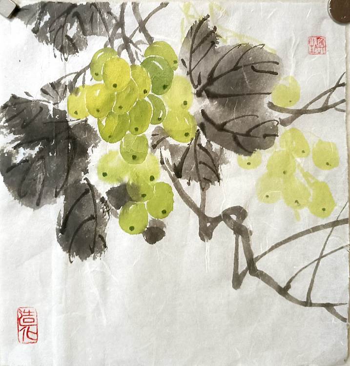 青年书画家 七汐 蟹菊图(赠葡萄小品一幅)