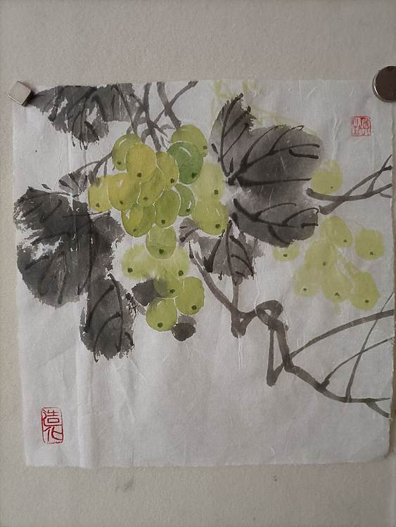 青年书画家 七汐 蟹菊图(赠葡萄小品一幅)