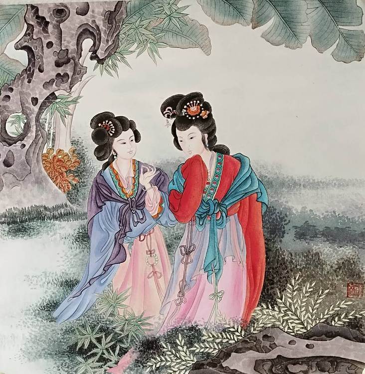 砚沐 蕉庭漫步美人图湖北美术学院艺术硕士李林作品