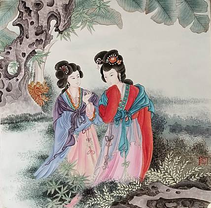 砚沐 蕉庭漫步美人图湖北美术学院艺术硕士李林作品