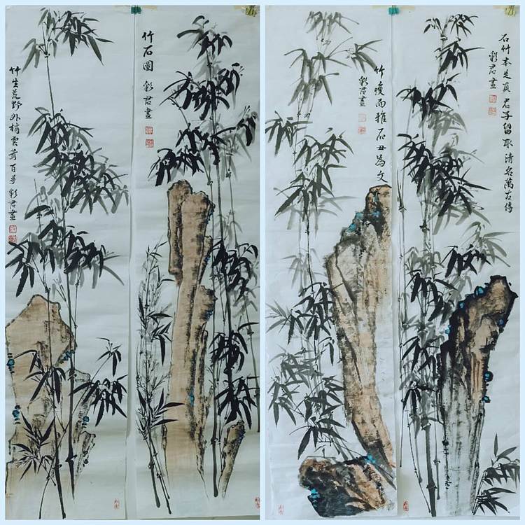 范彩君 德州美协会员，竹石四条屏