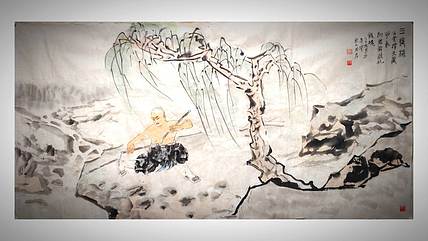 南山 中国美协会员周群（南山周君）中国功夫系列《三接棍》