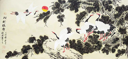 一级美术师 郭栋梁 四尺松龄鹤寿图 贺寿图