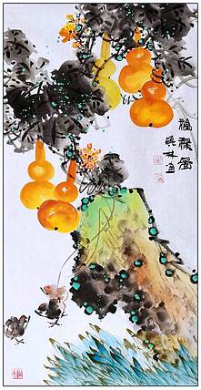 高晓林 （5345）国家一级美术师，江苏省美协会员，玄关画《福禄图可