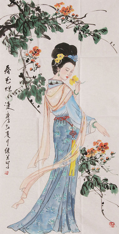 国家一级美术师 刘继兰 仕女图 国画 春色烂漫