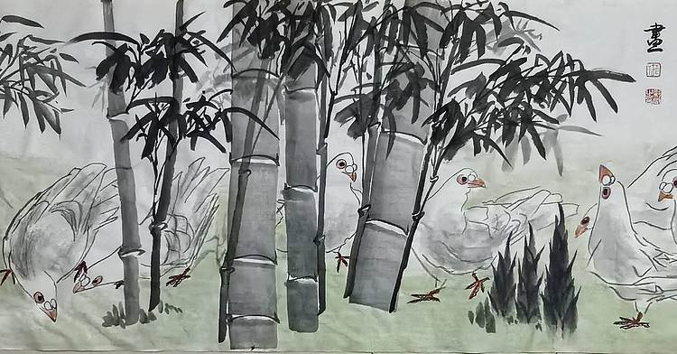 范彩君 德州市美协会员《祥鸽群聚报平安》