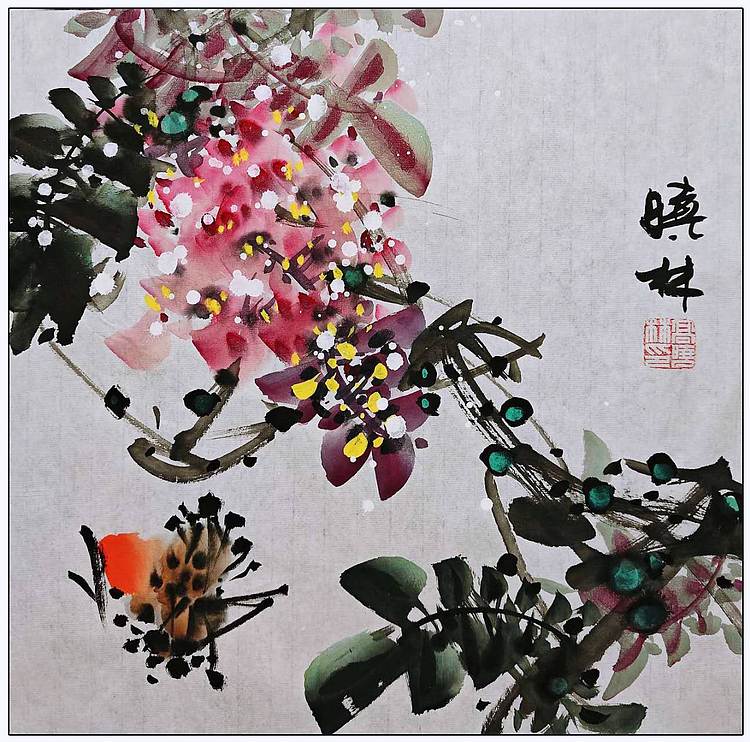 高晓林 （5365）三联方《花鸟小品》​尺寸：35X35cmX3幅