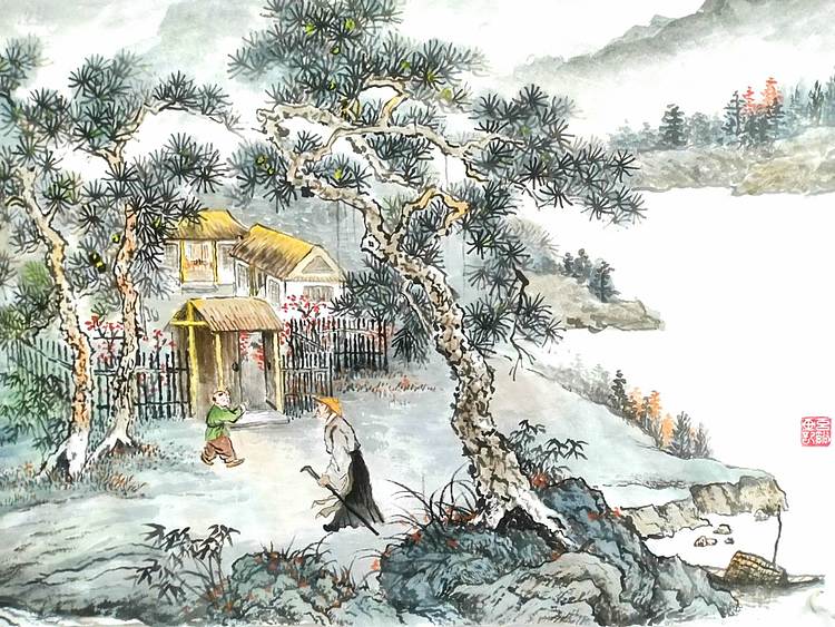 职业书画家 于恩沛 诗意山水松下问童子