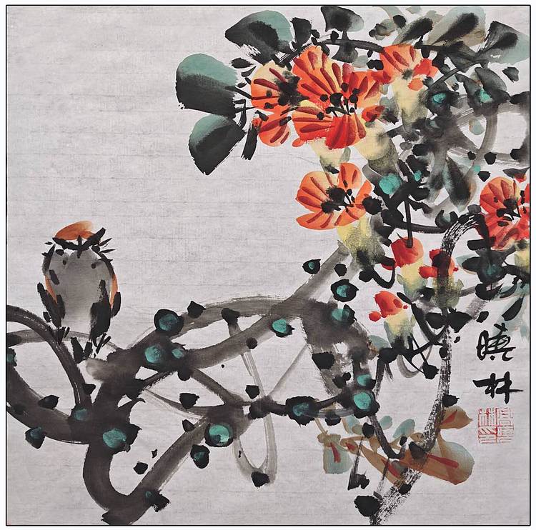 高晓林 （5364）三联方《花鸟小品》​尺寸：35X35cmX3幅