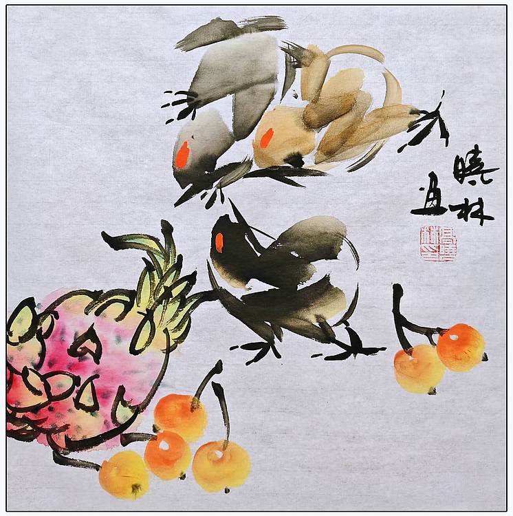 高晓林 （5364）三联方《花鸟小品》​尺寸：35X35cmX3幅