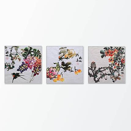 高晓林 （5364）三联方《花鸟小品》​尺寸：35X35cmX3幅