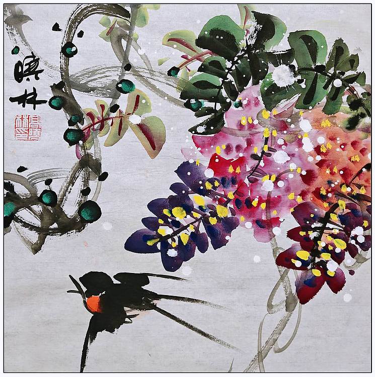 高晓林 （5364）三联方《花鸟小品》​尺寸：35X35cmX3幅