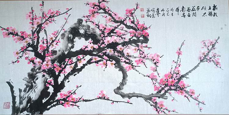 山东省美协会员 闫友会 梅绽五福颂太平