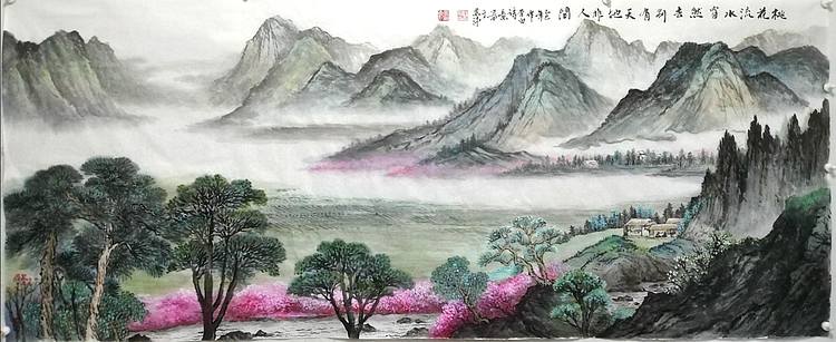 职业书画家 于恩沛 李白诗意山水《桃花流水窅然去别有天地非人间》