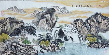 国家一级美术师 郭栋梁 四尺国画 山水 早春寨山