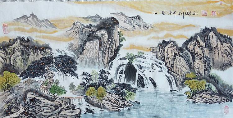 国家一级美术师 郭栋梁 四尺国画 山水 早春寨山