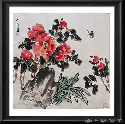 兰花 斗方牡丹图