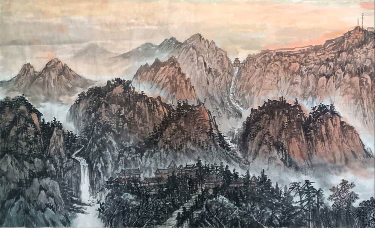 云海松涛 大幅山水 泰山旭日