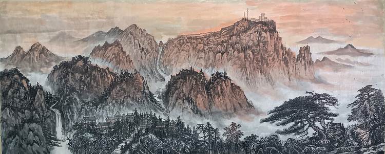 云海松涛 大幅山水 泰山旭日