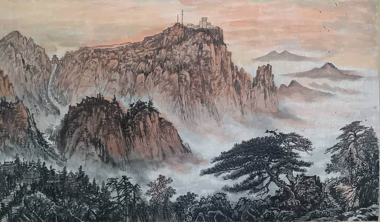 云海松涛 大幅山水 泰山旭日