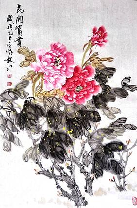 当代著名书画家 醉墨 朱毅江国画牡丹《花开富贵》45✕68厘米