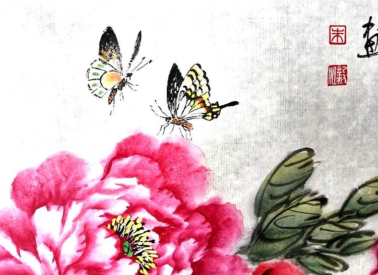 当代著名书画家 醉墨 朱毅江国画牡丹《花香情浓》100✕50厘米