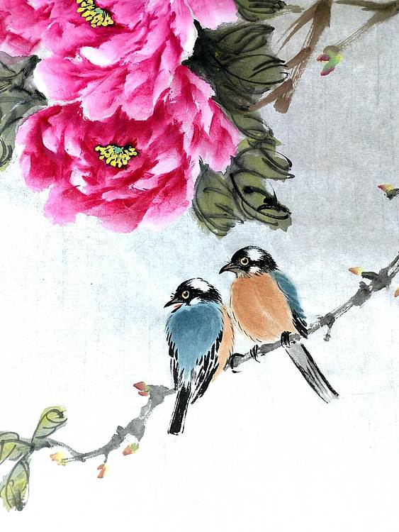 当代著名书画家 醉墨 朱毅江国画牡丹《富贵白头》34✕68厘米