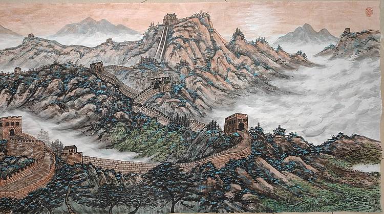 云海松涛 大幅山水 长城雄风万古扬尺寸180*70