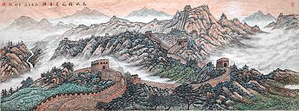 云海松涛 大幅山水 长城雄风万古扬尺寸180*70