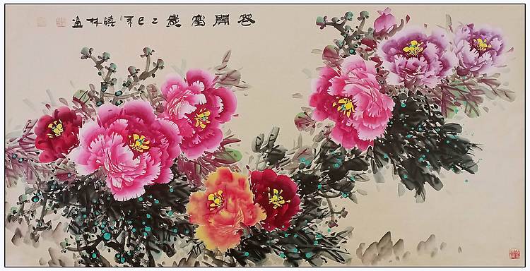 高晓林 （5474）国家一级美术师，江苏省美协会员，四尺仿古厅堂牡丹